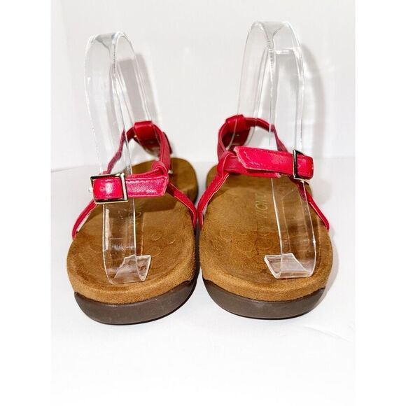 Vionic‎ Sandals 8 Nala Thong Red Leather T Strap Gold Slingback Comfort Flats - Picture 8 of 15